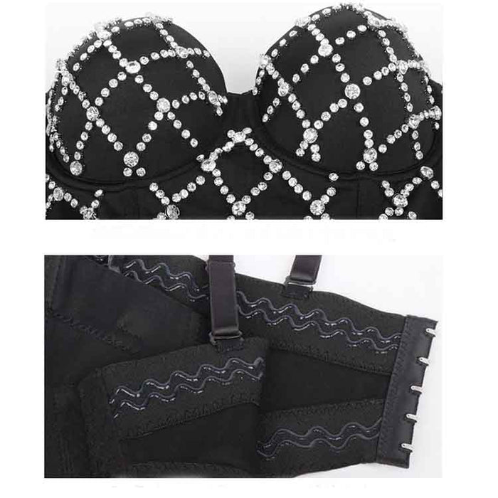 Womens Red Crop Tops Spaghetti Straps Beaded Push Up Corset Bra Party Black Top