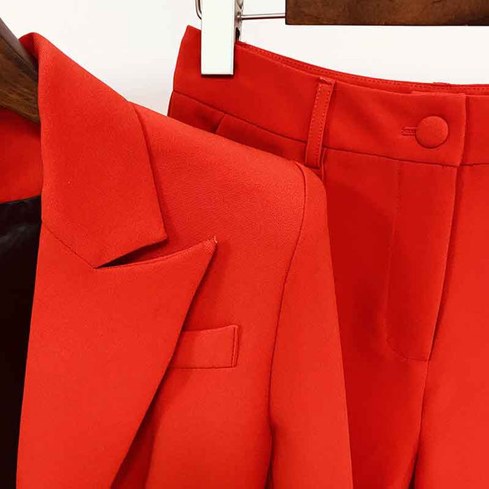 Women's Red Pantsuit Blazer+High Waisted Flare Pants Suit Wedding Pantsuit