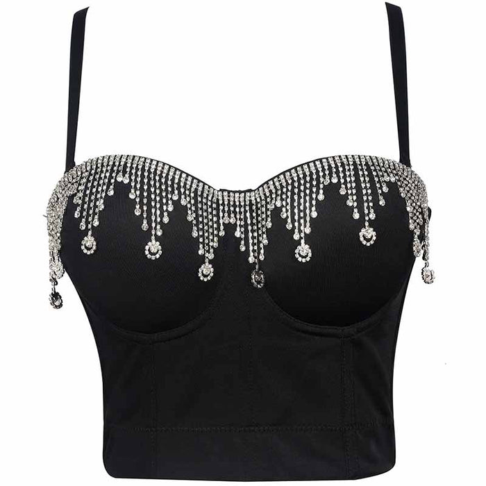 Women's Rhinestone Punk Bustier Crop Top Push Up Party Club Corset Top Bra