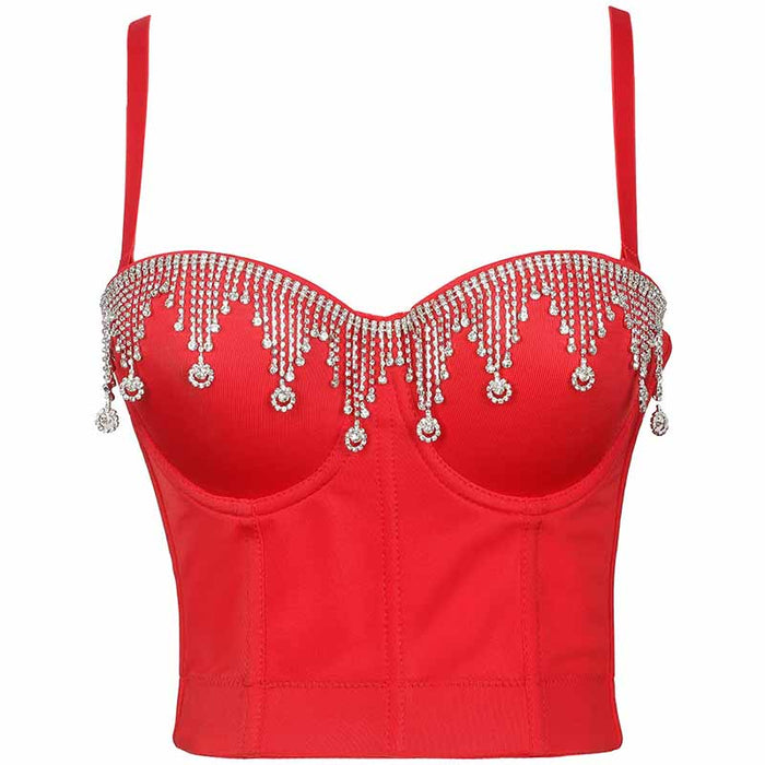 Women's Rhinestone Punk Bustier Crop Top Push Up Party Club Corset Top Bra