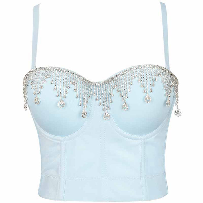 Women's Rhinestone Punk Bustier Crop Top Push Up Party Club Corset Top Bra