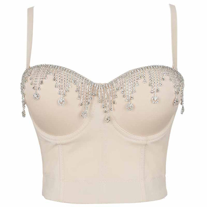 Women's Rhinestone Punk Bustier Crop Top Push Up Party Club Corset Top Bra
