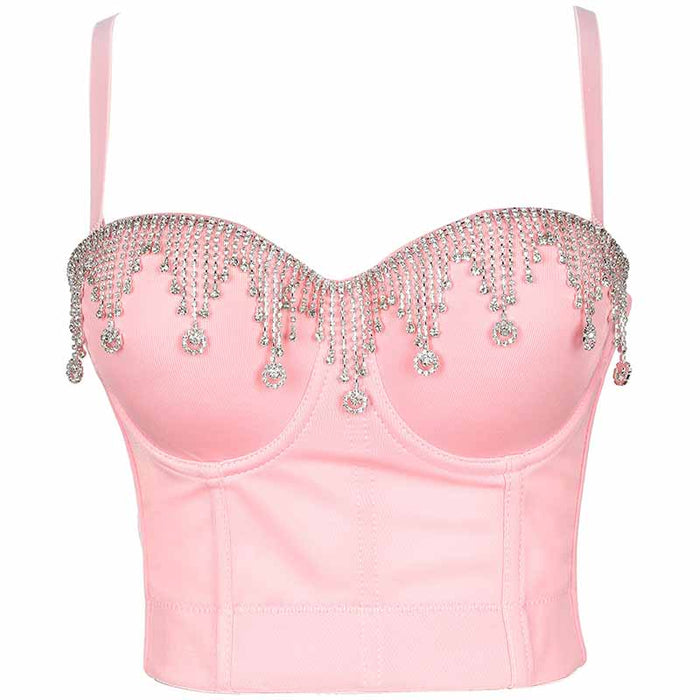 Women's Rhinestone Punk Bustier Crop Top Push Up Party Club Corset Top Bra