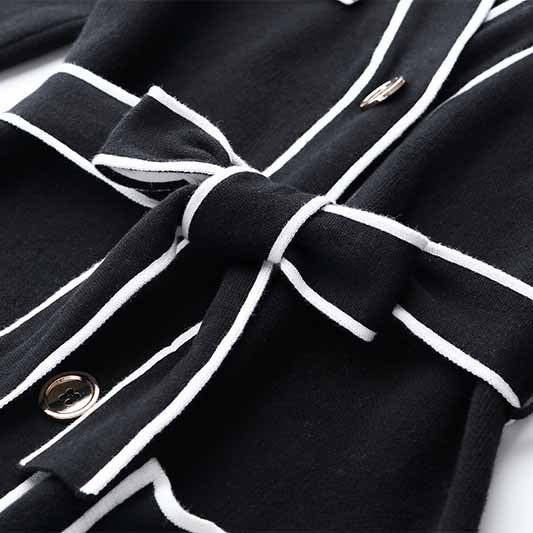 Women's Rib Knit Tie Waist Midi Dress Black Knit Cardigan