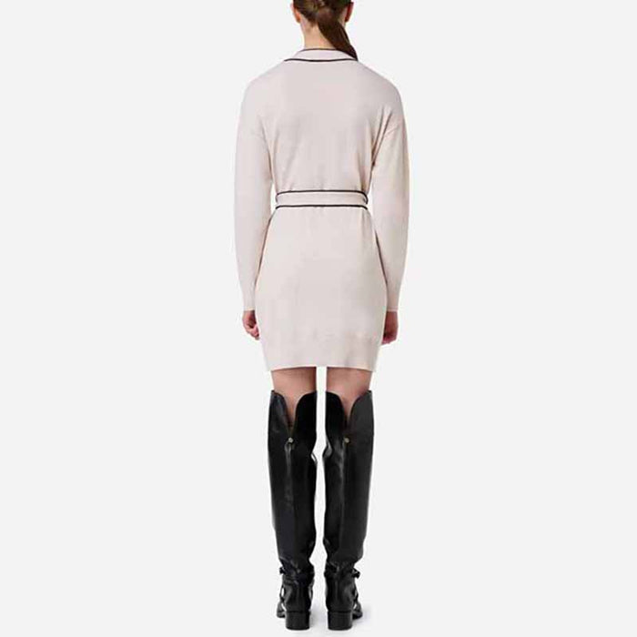 Women's Rib Knit Tie Waist Midi Dress White Knit Cardigan