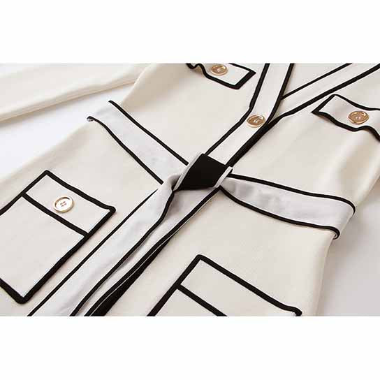 Women's Rib Knit Tie Waist Midi Dress White Knit Cardigan