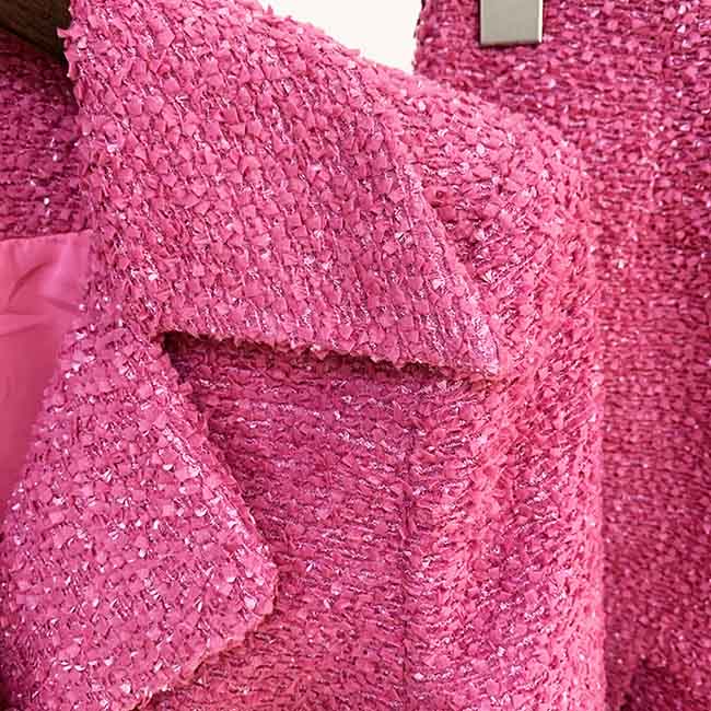 Womens Rose Pink Two Piece Short Coat with Long Sleeves + Short Skirt Formal Set