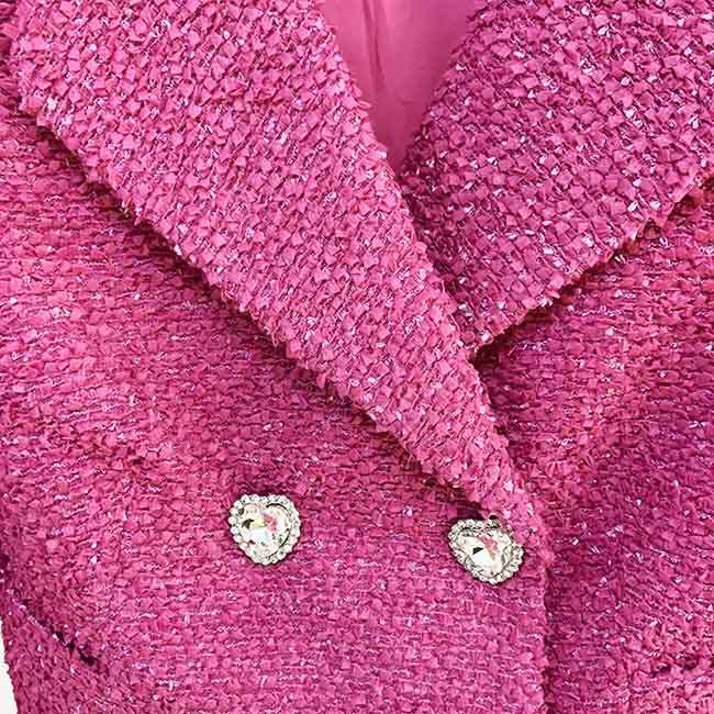 Womens Rose Pink Two Piece Short Coat with Long Sleeves + Short Skirt Formal Set