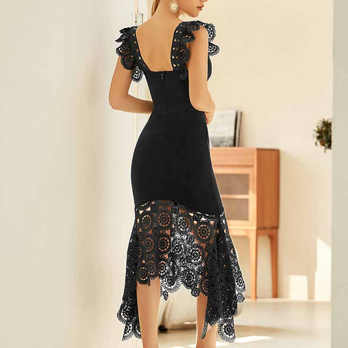 Women's Ruched Neck Fishtail Bandage Bodycon Dress Wedding Guest Party Dress