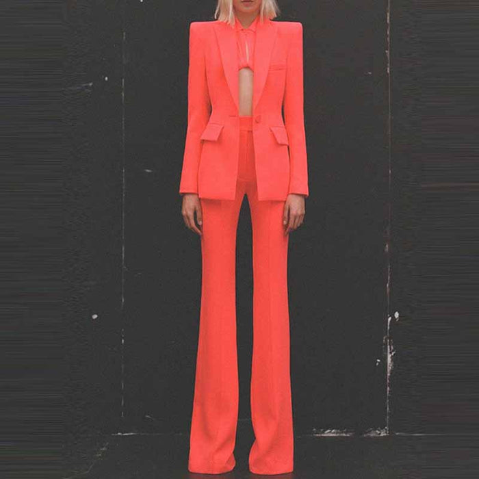Women's Rust Pantsuit Blazer+High Waisted Flare Pants Suit Wedding Pantsuit