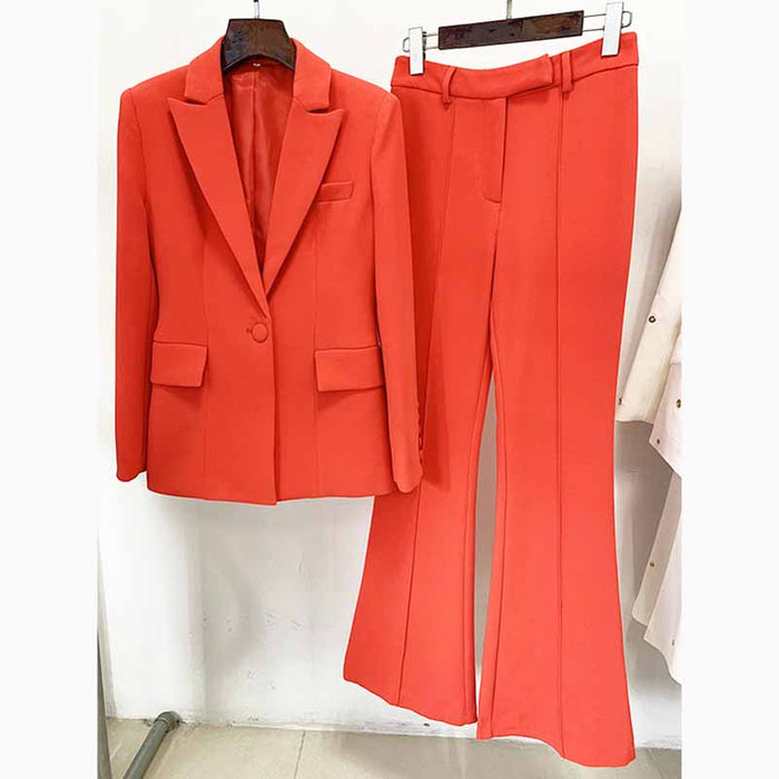 Women's Rust Pantsuit Blazer+High Waisted Flare Pants Suit Wedding Pantsuit