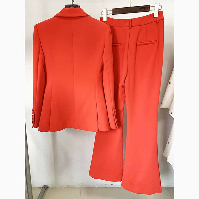 Women's Rust Pantsuit Blazer+High Waisted Flare Pants Suit Wedding Pantsuit