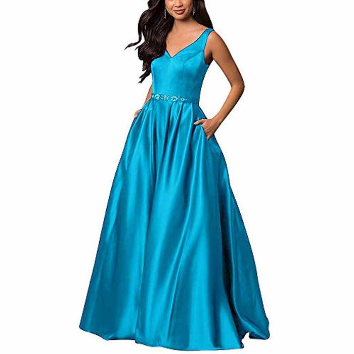Women's Satin Bridesmaid Dress With Pocket Long Formal Evening Party Maxi Dress