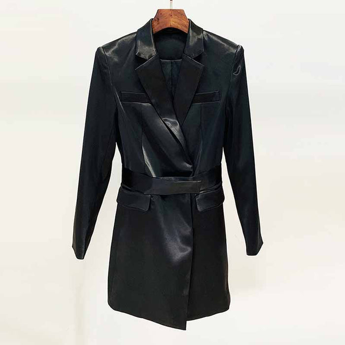 Women's Satin Dresses Jackets Waistband Satin Dress Coat