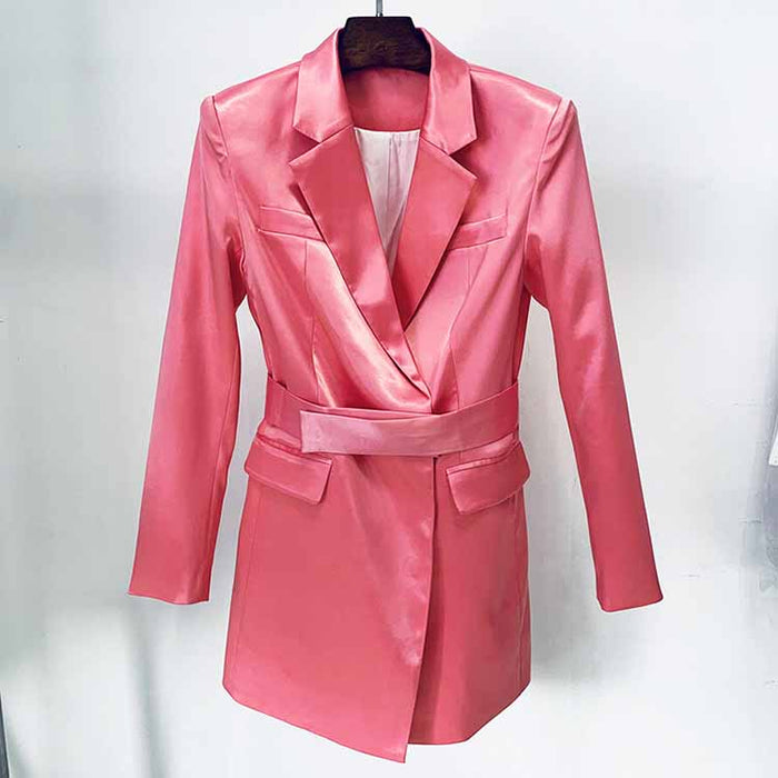 Women's Satin Dresses Jackets Waistband Satin Dress Coat