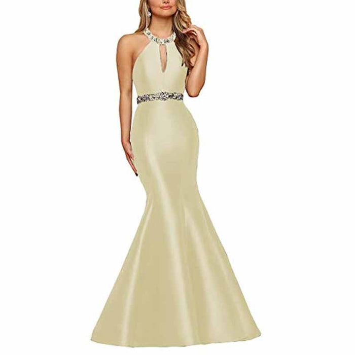 Women's Satin Prom Dresses Sleeveless Formal Gowns Bridesmaid Dress