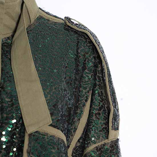Womens Sequin Jacket Casual Long Sleeve Front Zip Bomber Blazer with Pockets