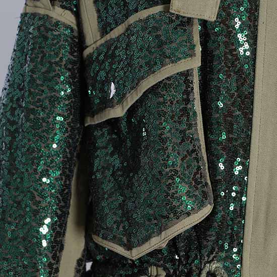 Womens Sequin Jacket Casual Long Sleeve Front Zip Bomber Blazer with Pockets