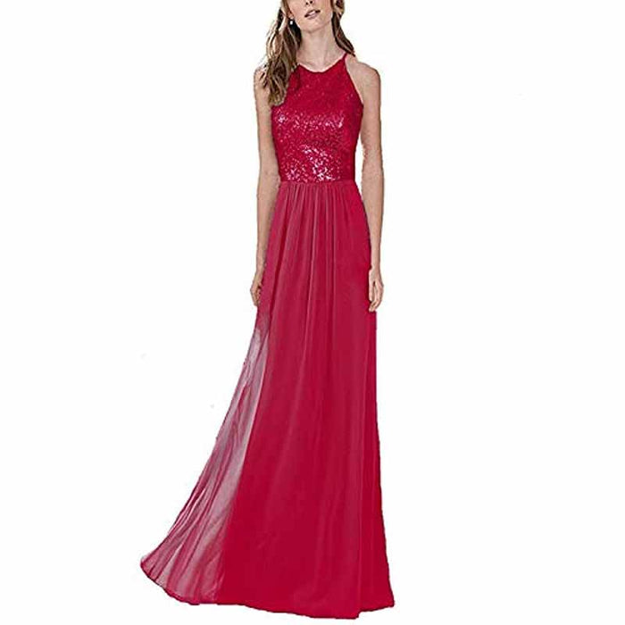 Womens Sequin Top Bridesmaid Dress Cocktail Party Swing Dresses