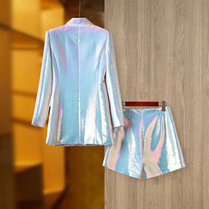 Women's Sequin Two Piece Skirt Suit Party Suit