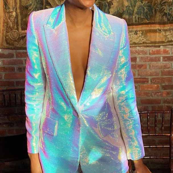 Women's Sequin Two Piece Skirt Suit Party Suit
