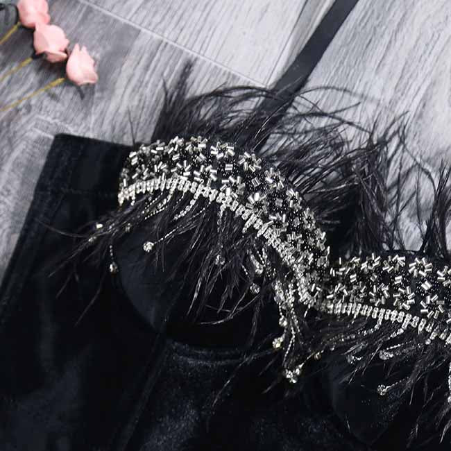 Women's sexy bustier push up crop top club party corset top bra with feather