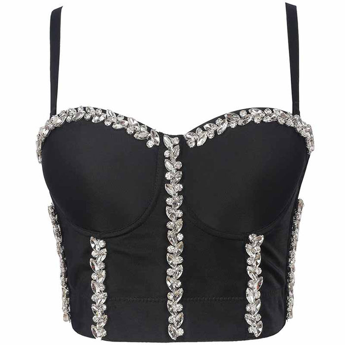 Women's Sexy Rhinestone Bustier Push Up Crop Top Corset Top Bra