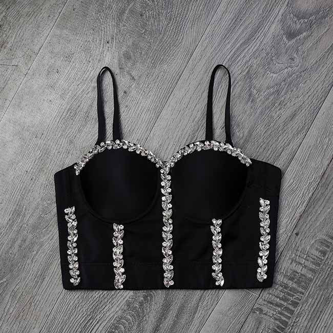Women's Sexy Rhinestone Bustier Push Up Crop Top Corset Top Bra
