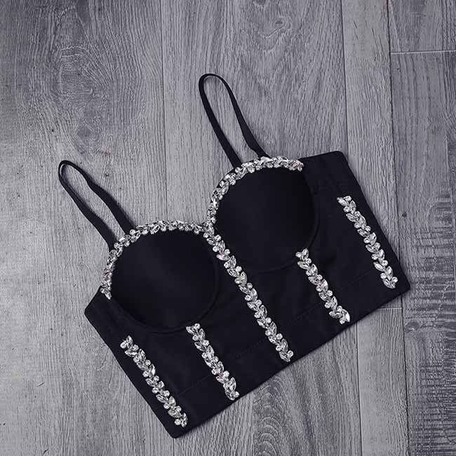 Women's Sexy Rhinestone Bustier Push Up Crop Top Corset Top Bra