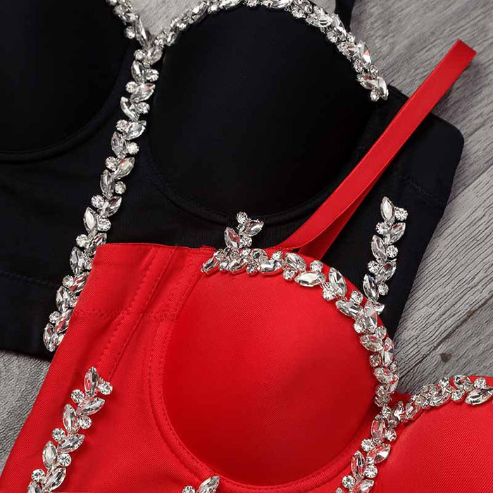 Women's Sexy Rhinestone Bustier Push Up Crop Top Corset Top Bra