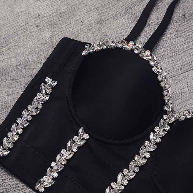 Women's Sexy Rhinestone Bustier Push Up Crop Top Corset Top Bra