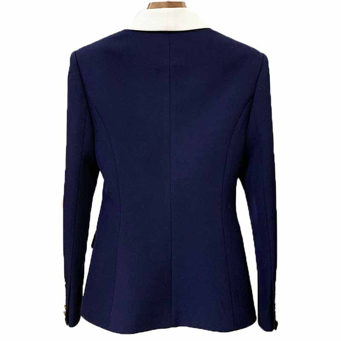 Women's Shawl Collar Fitted Blazer Lion Buttons Dark Navy