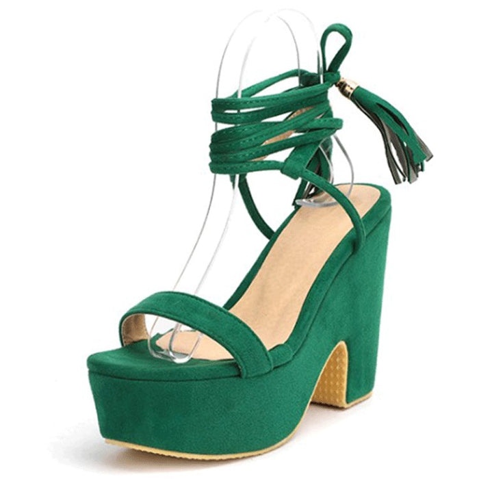 Women's Shoes Platform Heels Sandals Suede Lace Up Block Heels