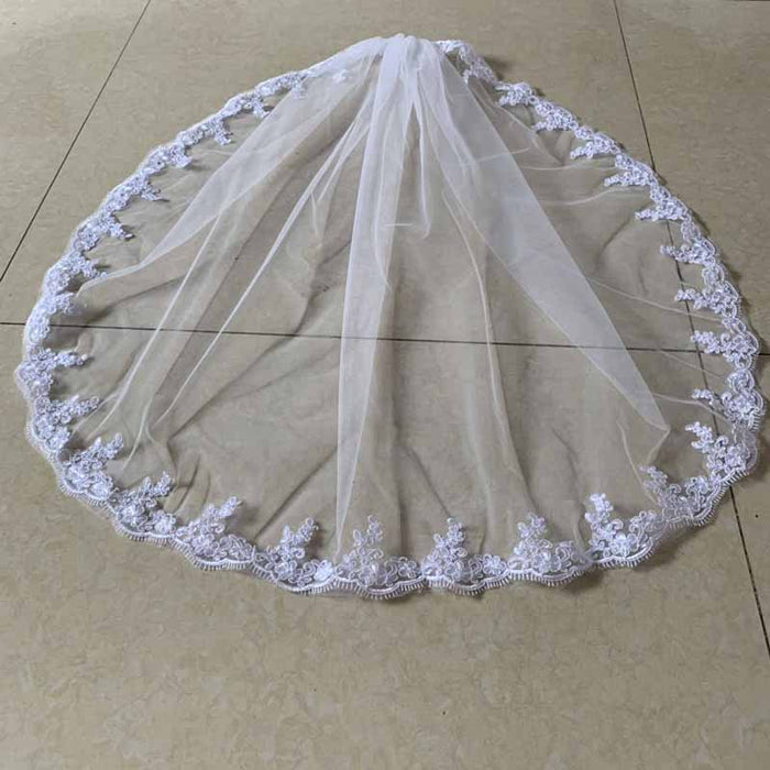 Womens Short Fingertip Length 1 Tier Lace Wedding Bridal Veil
