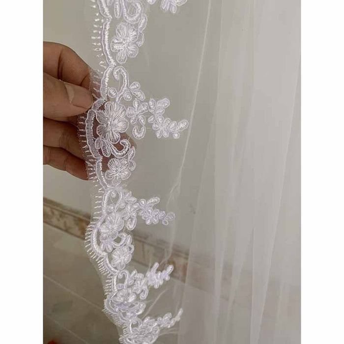 Womens Short Fingertip Length 1 Tier Lace Wedding Bridal Veil