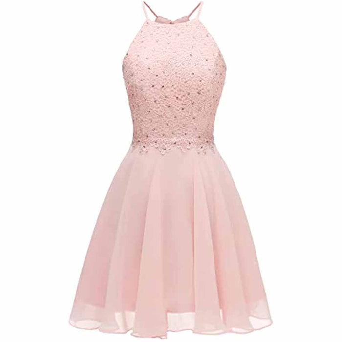 Women's Short Halter Homecoming Dress Knee Length Lace Prom Graduation Party Gown
