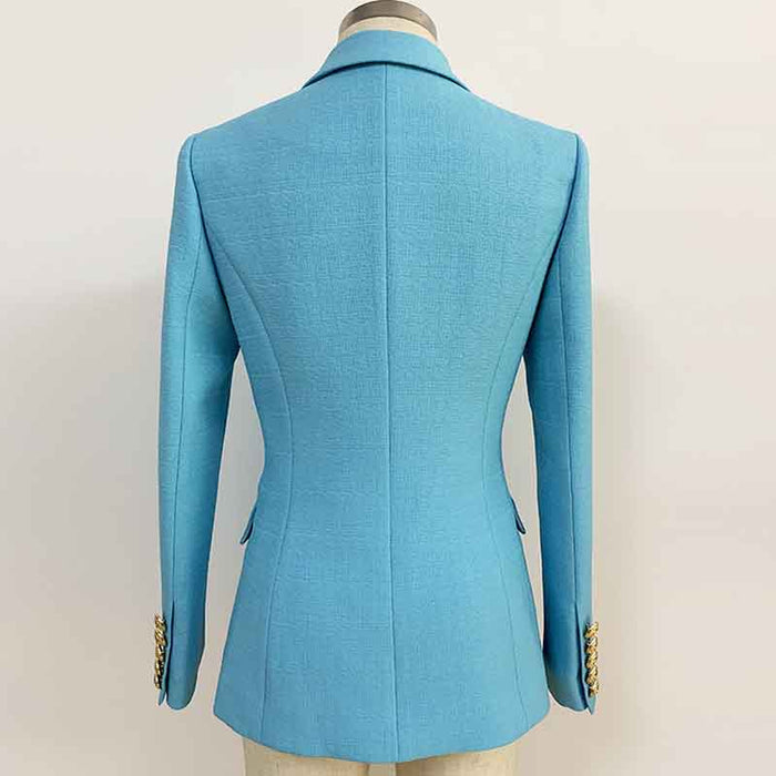 Women's Sky Blue Golden Lion Buttons Fitted Blazer Jacket