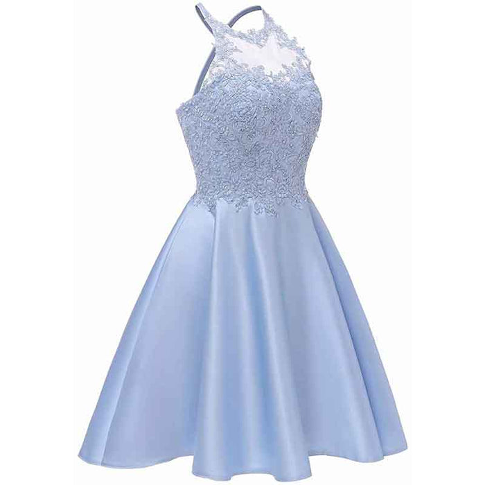 Women's Sleeveless Applique Beaded Short Homecoming Dresses With Pockets