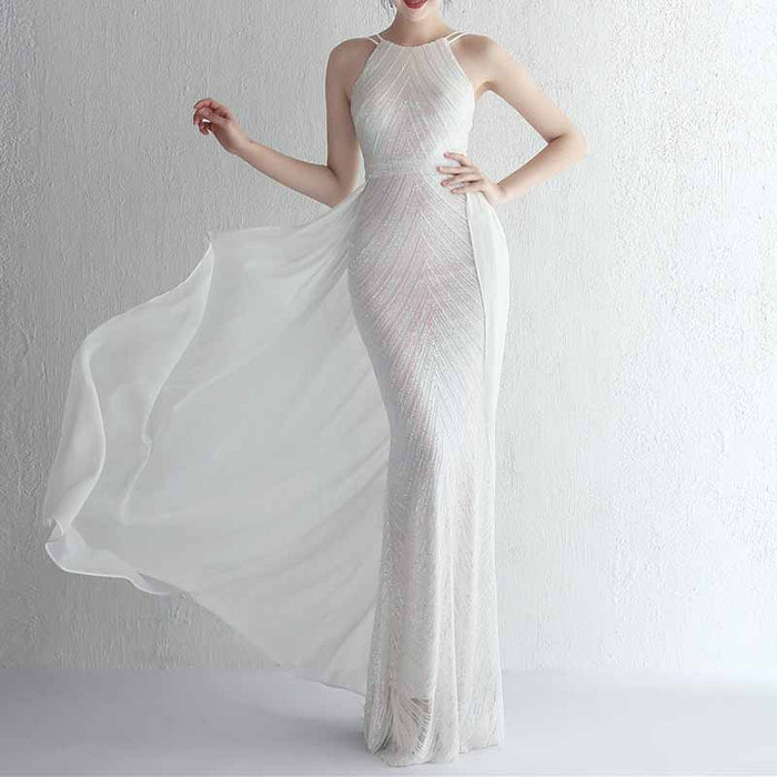Women's Sleeveless Mermaid Detachable Train Evening Prom Dresses Party Gowns