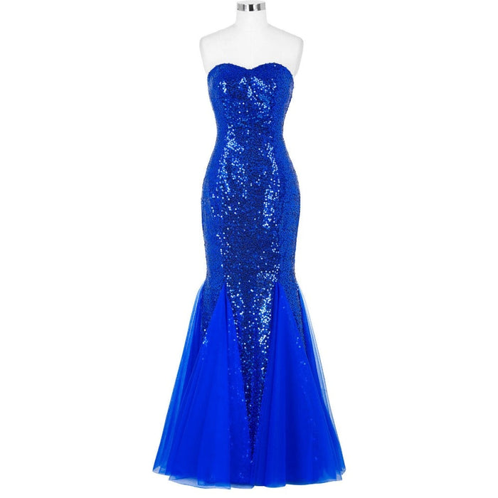 Women's Sleeveless Off Shoulder Sequins Tulle Evening Dress