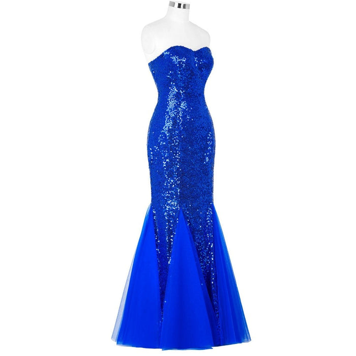 Women's Sleeveless Off Shoulder Sequins Tulle Evening Dress