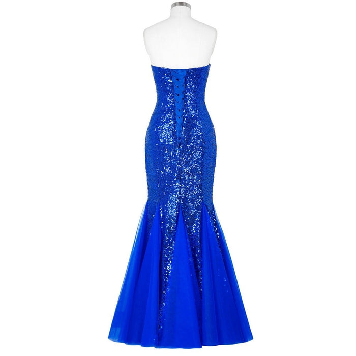 Women's Sleeveless Off Shoulder Sequins Tulle Evening Dress
