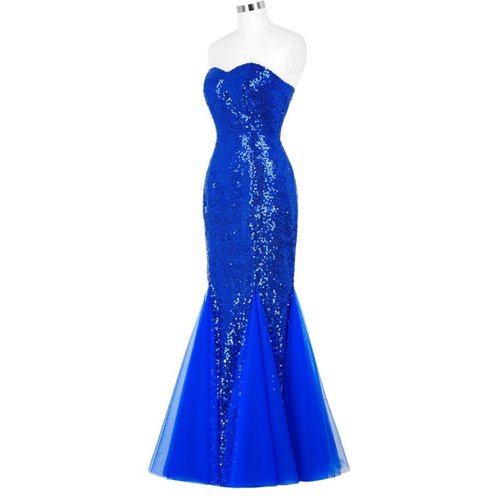Women's Sleeveless Off Shoulder Sequins Tulle Evening Dress