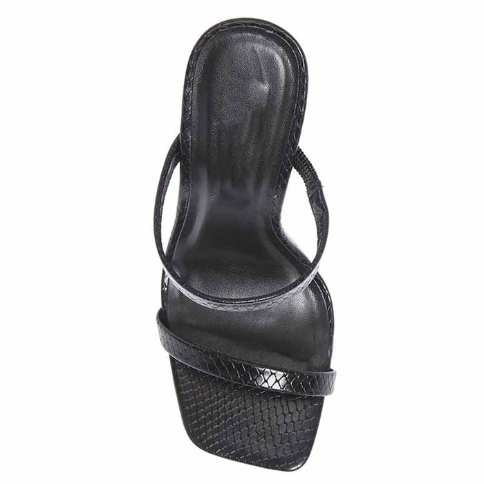 Women's Square toe Sandals Strappy Heels On Black Party Shoes