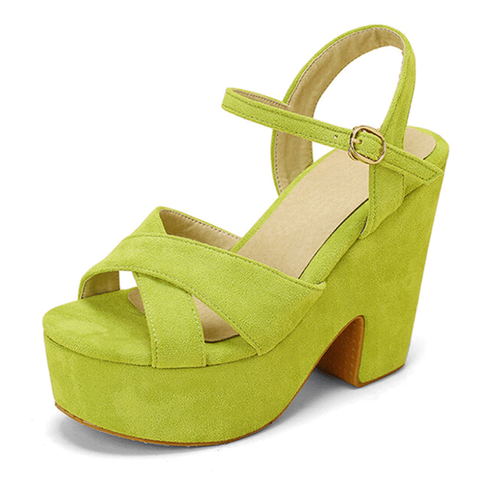 Women's Suede Platform Heels Sandals Wedge Chunky Heels Shoes