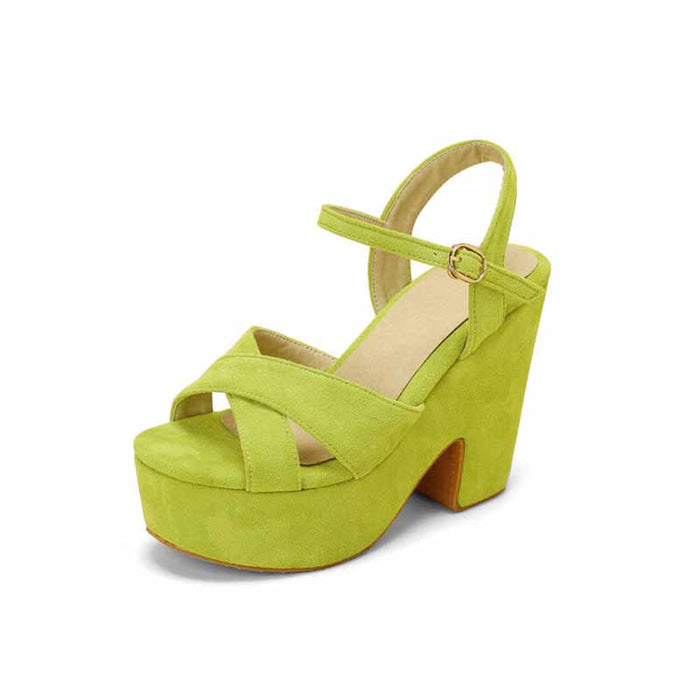 Women's Suede Platform Heels Sandals Wedge Chunky Heels Shoes