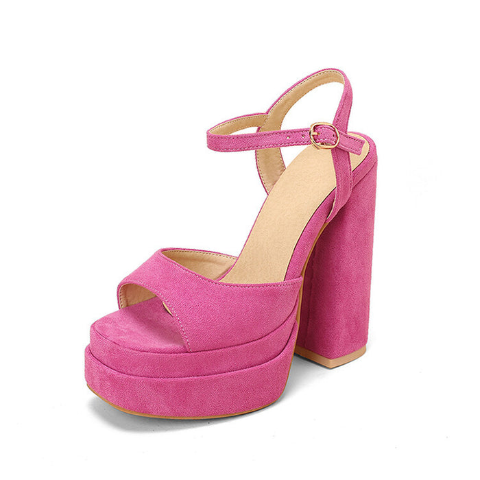 Women's Suede Sandals Platform Heels Dress Shoes Wedge Chunky Heels