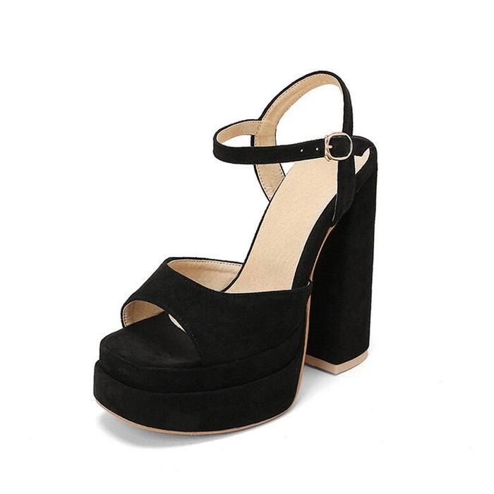 Women's Suede Sandals Platform Heels Dress Shoes Wedge Chunky Heels