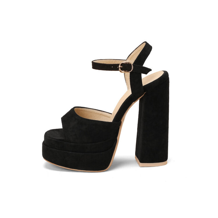 Women's Suede Sandals Platform Heels Dress Shoes Wedge Chunky Heels