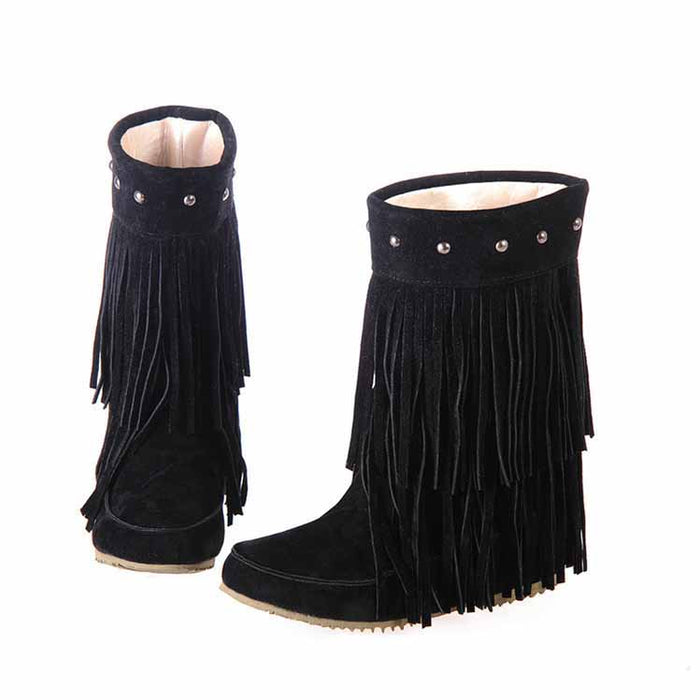 Women's Tassel Bootie Fringe Hidden Wedge Heel Ankle Boots